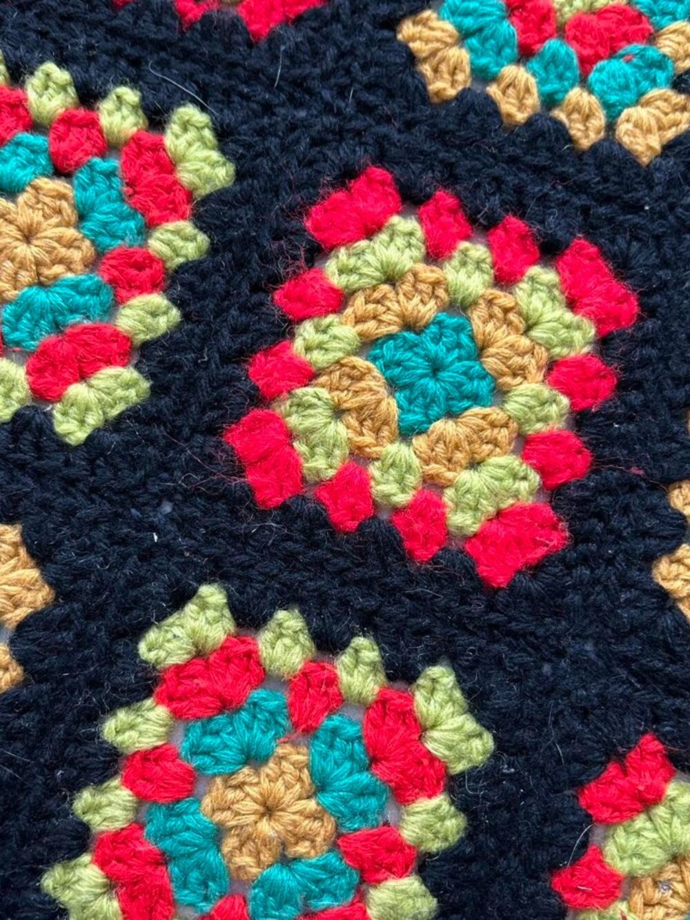 Vintage Afgan Handmade Crochet/Knit Granny Square Throw Blanket - Picture 2 of 4